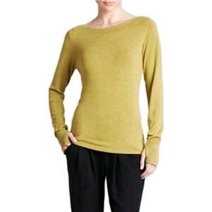 EILEEN FISHER BATEAU Sz S Petite L/S Lime Peridot Boat Neck Super Soft Sweater